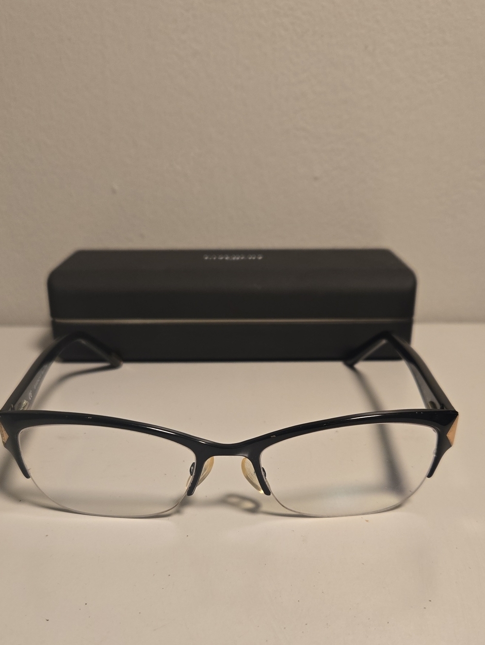 Givenchy Black Semi-Rim Glasses with Gold Trim
